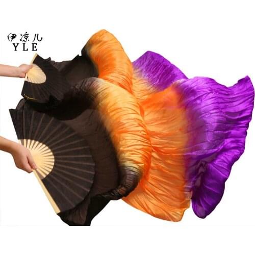 2018 New arrivals women silk belly dance fan veils of belly dance fans on sale Black orange purple