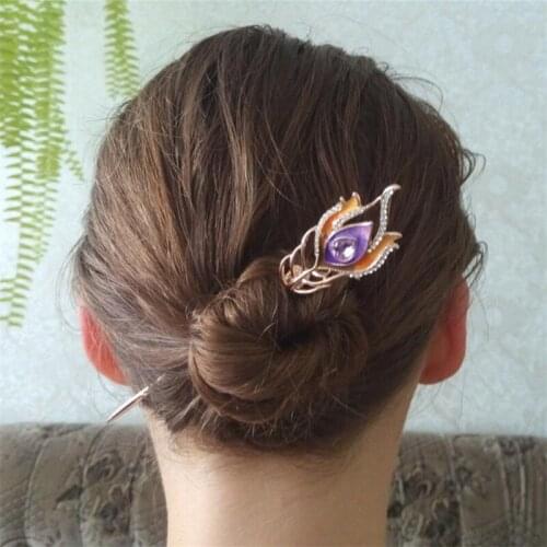 Top Crystal Hairpin Hair Ornaments Golden Hair Clip 3 Color Enamel Peacock Feather Hair Sticks Women Wedding Jewelry Accessories
