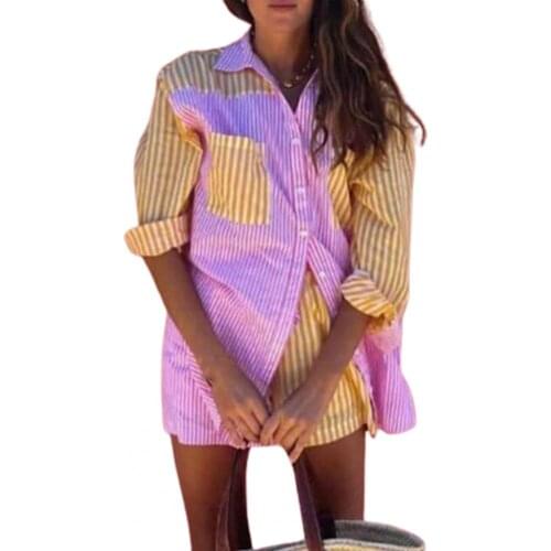 Women Pants Suit 2021 Casual Lady Suit Strip Drawstring Loungewear Turn-down Collar Lady Suit for Home