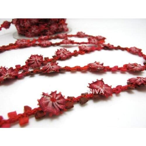 2 Yards Woven Rococo Ribbon Trim with Pink Rose Flower Buds|Decorative Floral Ribbon|Scrapbook Materials|Clothing|Decor