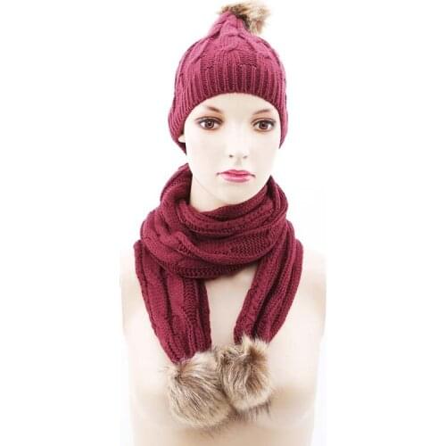 2020 Fashion Winter Women Knitted Two-piece Girl Solid Color Warm Hats Scarves Suit Brief White Black Female Pompon Scarf Suit