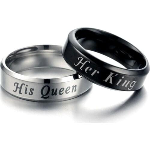 2020 New Fashion DIY Couple Jewelry Her King and His Queen Stainless Steel Wedding Rings for Women Men
