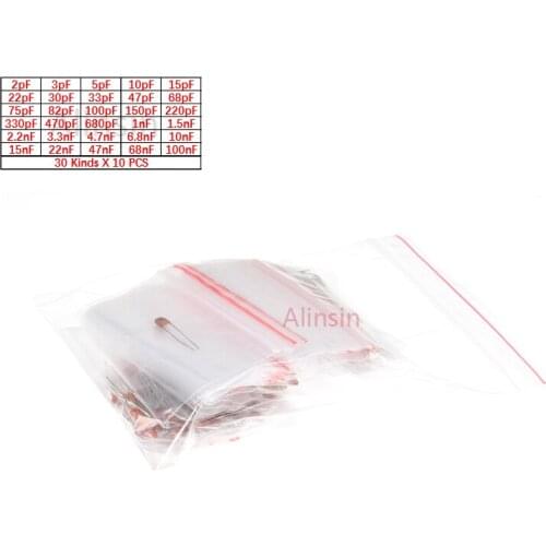 300pcs 30 values*10pcs Ceramic capacitor set pack 2PF-0.1UF Electronic Components Package capacitor Assorted Kit samples Diy