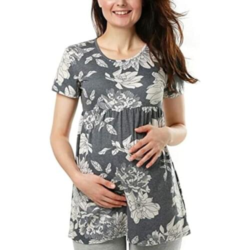 4# Blouses Women Maternity Short Sleeve Clothes For Pregnant Women Print O-neck Tops Pregnancy Blouses Одежда Для Беременных