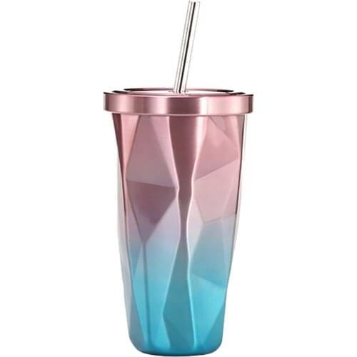 500ml/17oz Double Wall 304 Stainless Steel Irregular Straw Cup Cold Beer Cup Insulated Water Tumbler Mug Travel