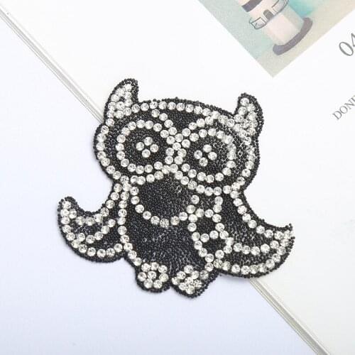 6Pcs/Lot 5.5*6cm Hot Fix Diamond Rhinestone Owl Shape Clothes Patches Patches for Clothing Appliques Iron-on Stickers Wholesale