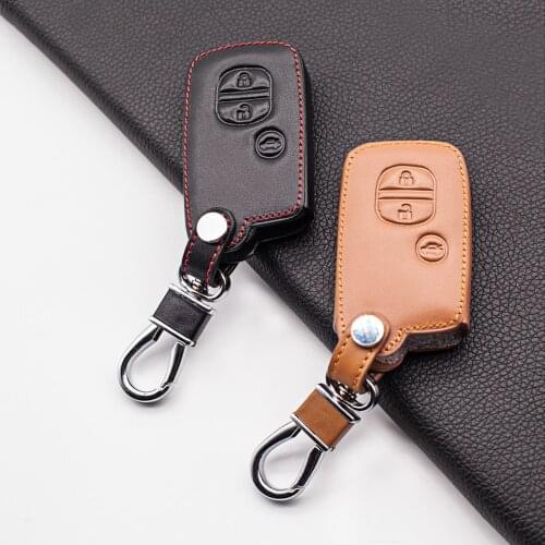 99% Praise Car Leather Key Fob Case Cover For Toyota Land Cruiser Prado 150 Camry Prius Crown 3 Buttons Remote Protector Holder