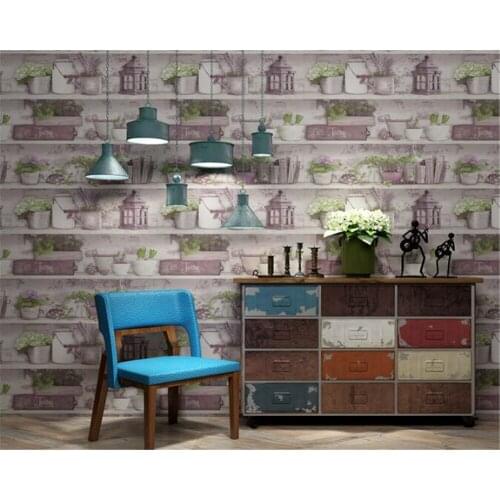 Beibehang American retro nostalgic personalized vase flower stand cellar do old books wallpaper restaurant bar cafe 3d wallpaper