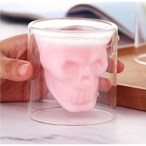 250ml skull wine glass water glass crystal skull beer glass personality cocktail bar creative double transparent glass cup hot