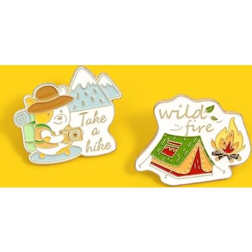 Take a hike Camera dog wilde fire homematches brooch pin novelty gift badge enamel backpack lapel pin Jewelry students gift