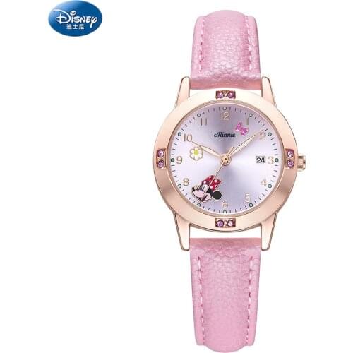 Disney Minnie Mouse childrens watch Donald Duck pointer luminous PU belt quartz watch student childrens watch kids clock gift