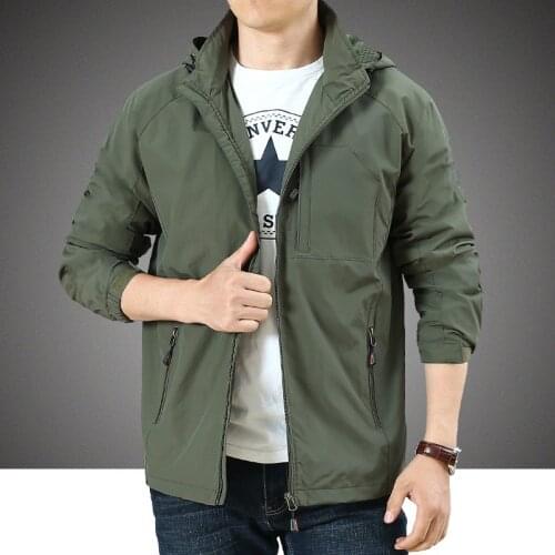 Men Hooded Classic Casual Windproof Zipper Jackets Outdoor Sports Tactical Outwear For Male Large Size Loose Men Clothing M-6XL