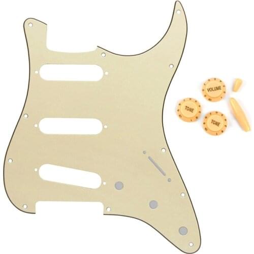 New Set of 11 Holes ST Guitar Pickguard SSS with Guitar Knobs 2T1V 5-way Switch Tip