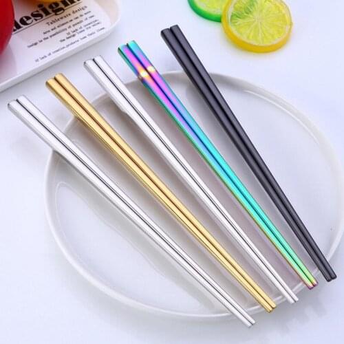 Glossy Titanium Plated Golden High-grade Gold Rainbow Square Chopsticks Colorful Stainless Steel Chopsticks LX8807