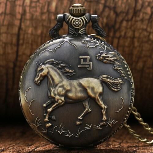 Strong Successful 3D Horse Design Necklace chain pendant Pocket Watch Gift P407