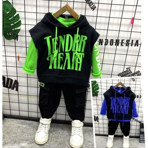 3Pcs Toddler Baby Boy Clothes Set Kids Letter Hooded vest, T-shirt and Pants Children Clothing Set Winter Toddler Outfits 2-7Y