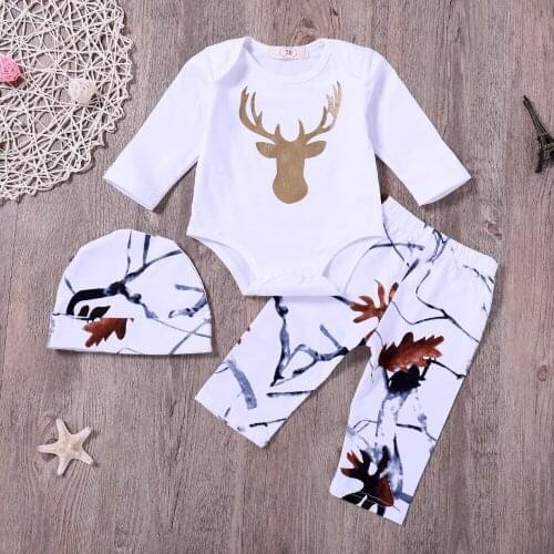 Newborn Baby Boys Girl Winter Clothes Sets 2020 New Infant Baby Girls Clothing Set Cartoon Deer Christmas Romper+Pants+Hat 3PCS