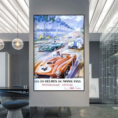 Le 24 Hours Of Lemans 1955 Officiel Poster Painting Canvas Print Nordic Home Decor Wall Art Picture For Living Room Frameless