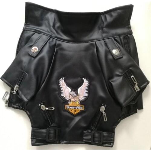 Locomotive Dog Jacket Eagle Pattern Dog Coat PU Leather Soft Waterproof Outdoor Puppy Outfit Windproof Bomber Dog Outdoor Jacket