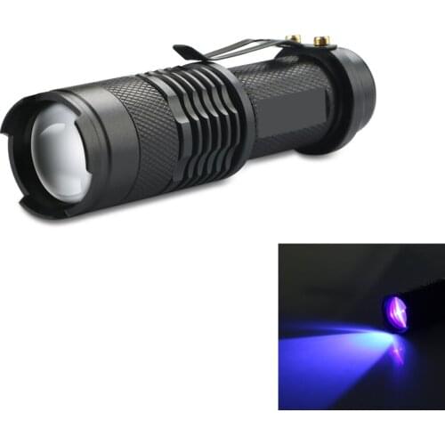 Mini Portable Zoomable LED UV Flashlight Torch 395nm Purple Ultra Violet Light Blacklight UV Torch Lamp Lantern AA/14500 Battery