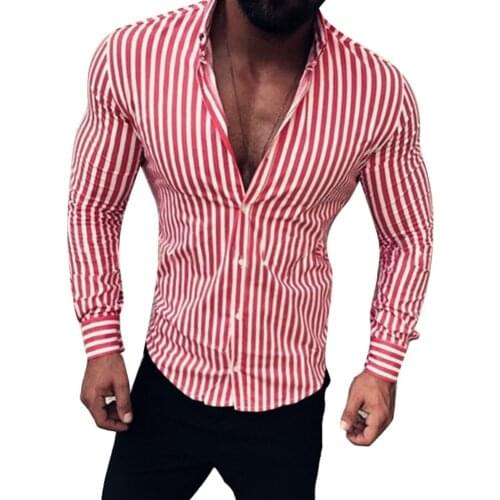 Fashion Men Shirts Casual Turn Down Collar Long Sleeve Vertical Stripes Slim Buttons Shirt Mens Clothing рубашка мужская 2021