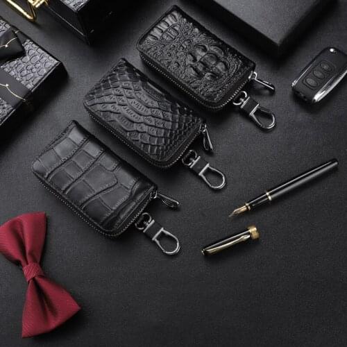 Fashion Unisex Genuine Leather Car Key Case Crocodile Pattern Key_Case Multi Rings Key Fob Case For Lday