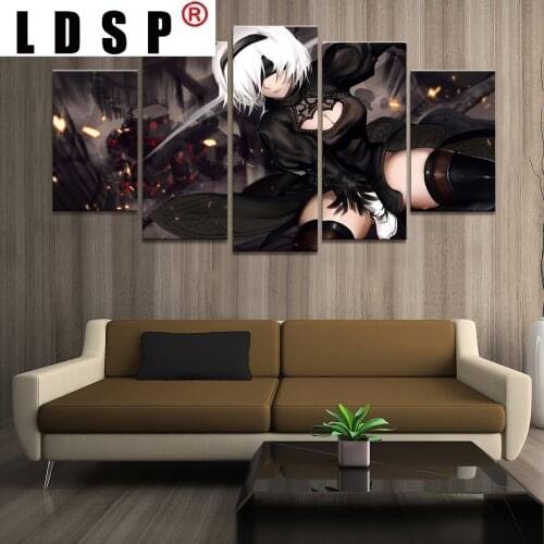 LDSP Home Decor Poster HD Pictures Prints Canvas 5 Piece Modular NieR Automata 2B GAME Living Room Art Decorative Painting