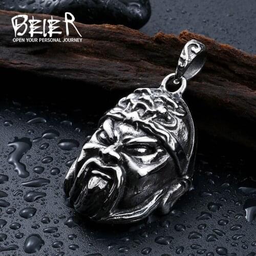 Beier Stainless Steel Punk Valkyrie Guan Yu Pendant Chain Necklace men Jewelry LLBP8-209P