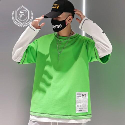 Men Fashion Loose Print Casual Patchwork Pullover Hip Hop Sweatshirts