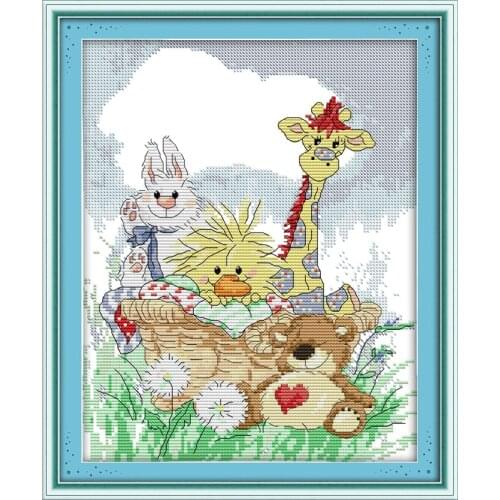 The giraffe and his friends cross stitch kit 14ct 11ct pre stamped canvas embroidery DIY handmade needlework