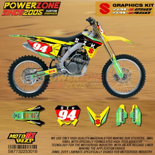 PowerZone Custom Team Graphics Backgrounds Decals 3M Stickers Kit For Suzuki RMZ250 04-06 07-09 10-18 RMZ450 08-17 RM 03-08 016
