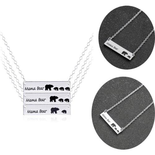 New Mom And Babys Mama Bear Pendant Necklaces Mothers Day Gift Necklace Dog Tag letter Bear Jewelry For Children Birthday