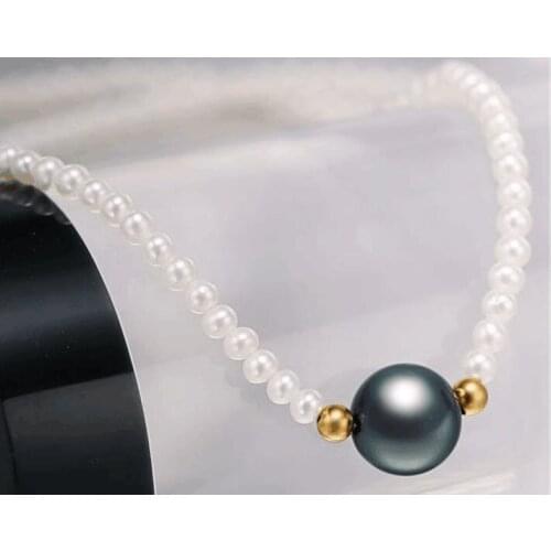 CHARMING SOUTH SEA 18"10-11MM BLACK 5-7MM WHITE PEARL NECKLACE PENDANT