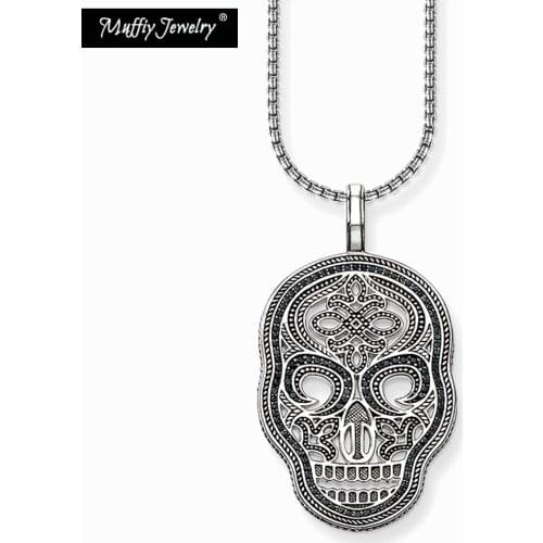 Black Skull Mask Pave Necklace Link Chain,Europe Chains European Fashion Gift Jewelry in 925 Sterling Silver For Women Men