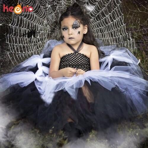 Spider Web Black Witch Little Girls Children Tutu Dress Kids Monster Pageant Gown Baby Halloween Costume TS129