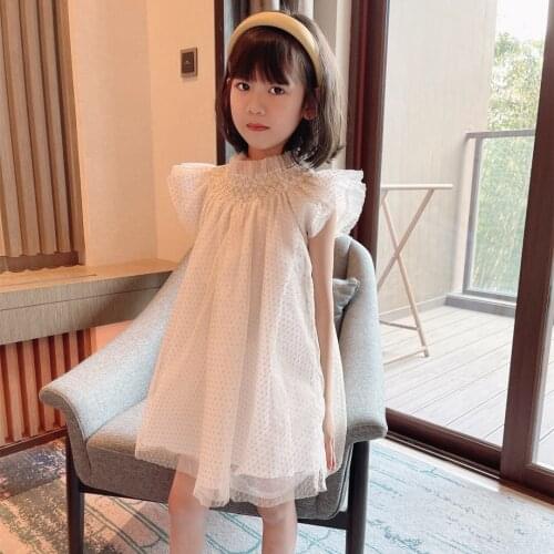 Girls' high-end dress 2021 summer fashion strapless gold-line mesh dress high quality kids dresses