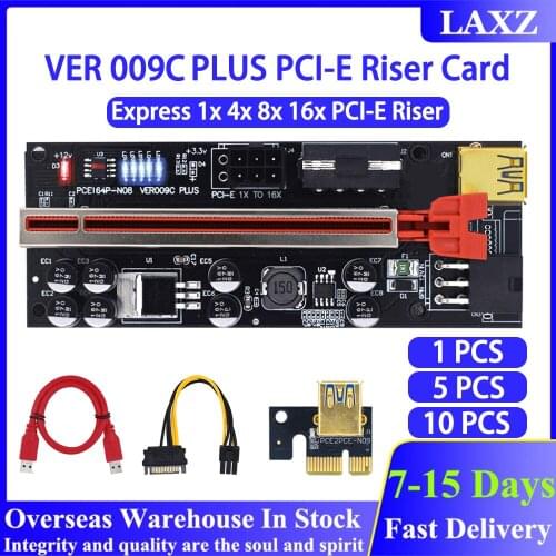 1-10pcs VER009 USB3.0 PCI-E Riser VER 009C PLUS Express 1X 4x8x 16x Extender pcie Riser Adapter Card SATA 15pin to 6pin Power