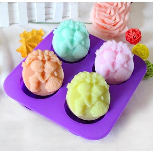 Silicone Mold for Soap Cake Molds Pudding Jelly Pastry Baking Tool 4 Holes Boys and Girls Angel Shape