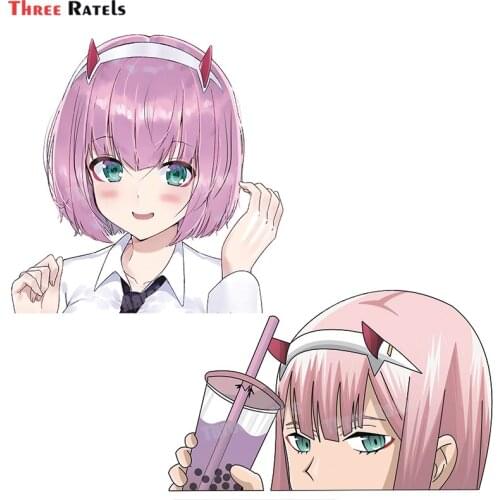 Three Ratels B374 Zero Two Cute Anime Girl Sticker For Bedroom Wall&Mirror Decor Girls Favorite Art Decals Waterproof Material