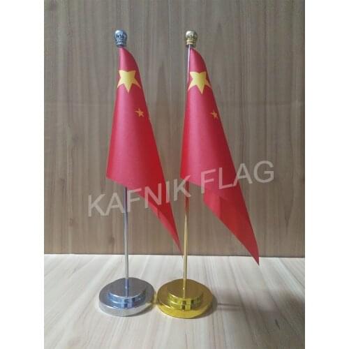 KAFNIK,Chinese Office table desk flag with gold or silver metal flagpole base 14*21cm country flag free shipping