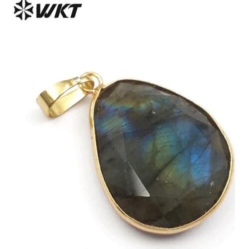 WT-P718 Boho Jewelry Teardrop Shape Gold Bezel Pendant Natural Labradorite Pendant For Necklace Gift For Women