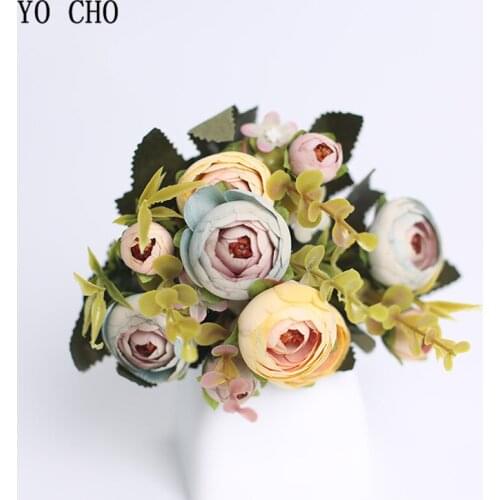 YO CHO tea rose bouquet high-quality silk artificial flowers home decoration wedding banquet fake plants fake roses