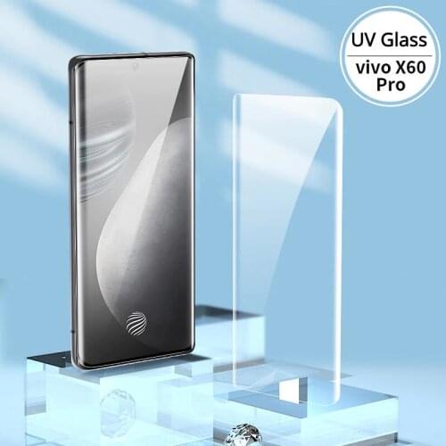 JGKK UV Liquid Full Glue Cover for VIVO X60 Pro Plus Screen Protector Curved Tempered Glass for VIVO X60Pro + UV Glass