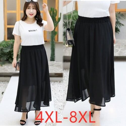 New 2021 Korea summer plus size long skirt for women large casual loose casual black chiffon pleated skirts 4XL 5XL 6XL 7XL 8XL