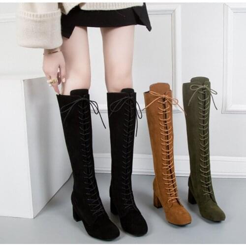 Shoes for Women High Boots Womens New High Heel Elastic Lace Boots Autumn Winter 2021