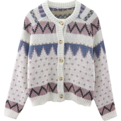 2021 New Arrivals Womens Sweaters Spring Autumn Loose Oversize Female Bottoming Vintage Trendy Lady Knitted Cardigans Rhombus