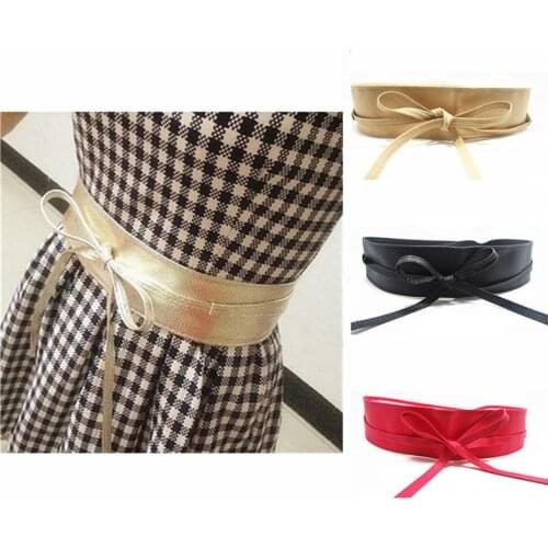 1PC Fashion Spring Autumn Women Lady Metallic Color Soft Faux Leather Wide Belt Self Tie Wrap Waist Mujer Dress