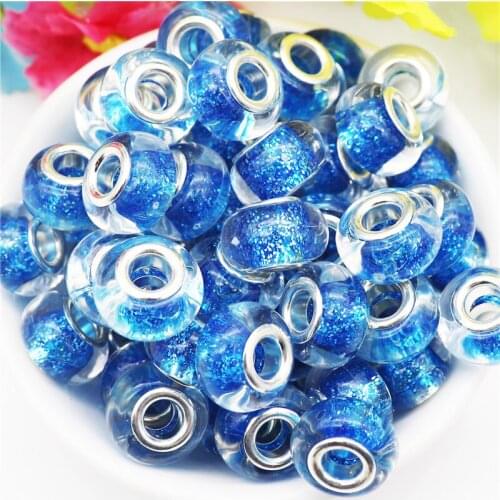 10Pcs Lots Wholesale Large Hole Glitter Color European Spacer Beads fit Pandora Charm Bracelet Chain Beads for Jewelry Making