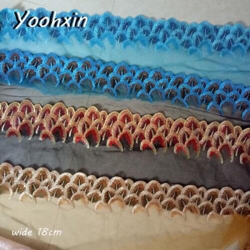 18cm Wide Luxury colorful Embroidery lace fabric DIY sewing collar ribbon applique trim dress guipure craft wedding decor