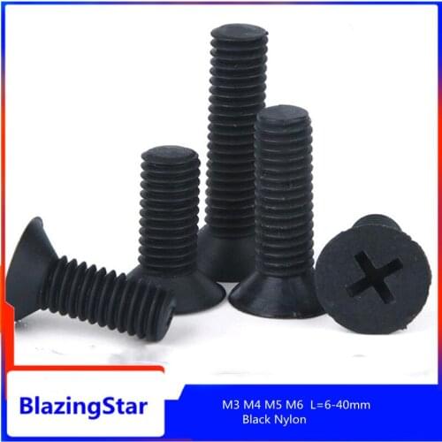 50PCS M3 M4 M5 M6 Black nylon Cross slotted countersunk head screw countersunk head cross screw insulated plastic screw